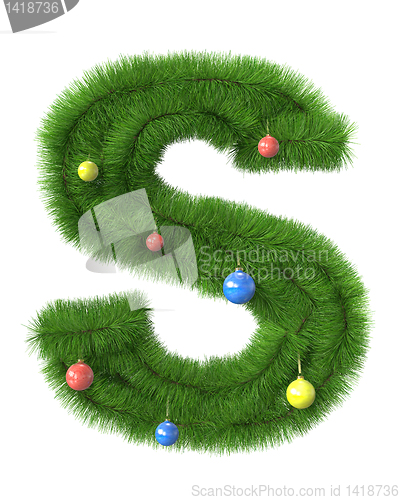 Image of S letter made of christmas tree branches