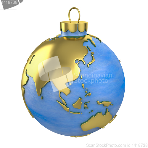 Image of Christmas ball shaped as globe or planet, Asia part