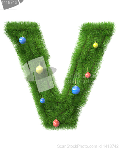 Image of V letter made of christmas tree branches