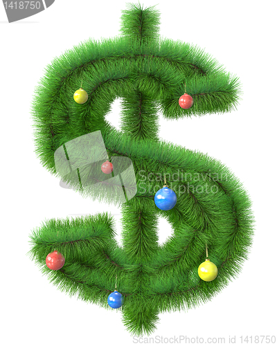 Image of Dollar symbol made of christmas tree branches