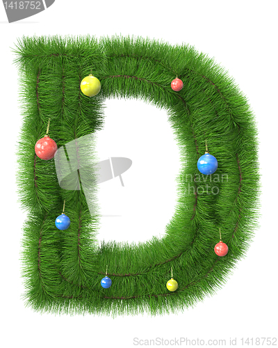 Image of D letter made of christmas tree branches