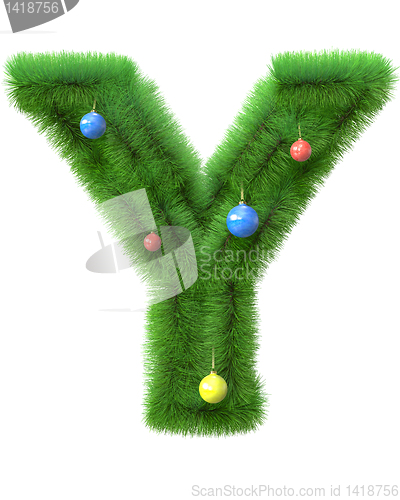 Image of Y letter made of christmas tree branches