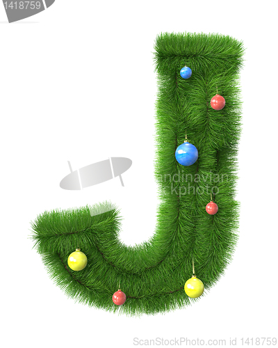 Image of J letter made of christmas tree branches