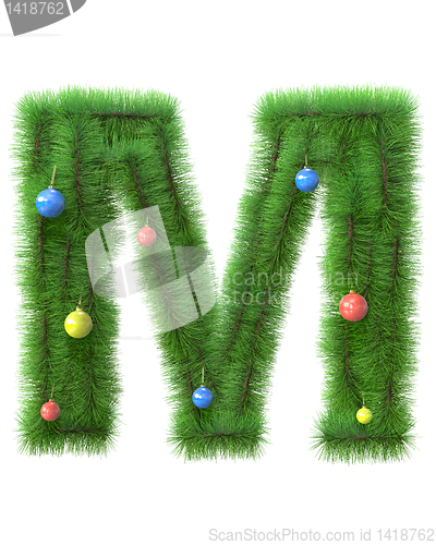 Image of M letter made of christmas tree branches