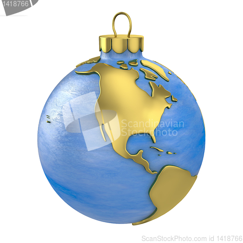 Image of Christmas ball shaped as globe or planet,North America part