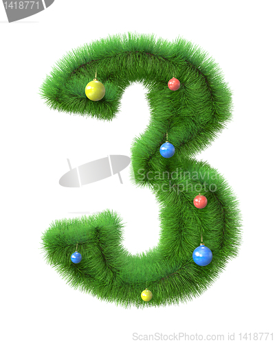 Image of 3 number made of christmas tree branches