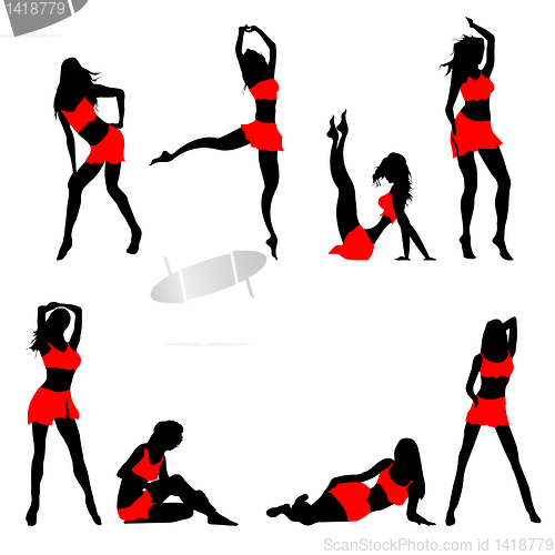 Image of Dancing girls silhouettes on white