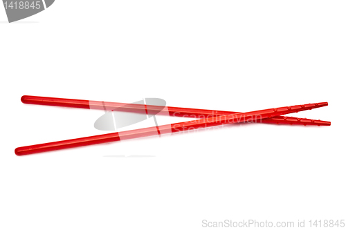 Image of Red chopsticks isolated on white background 