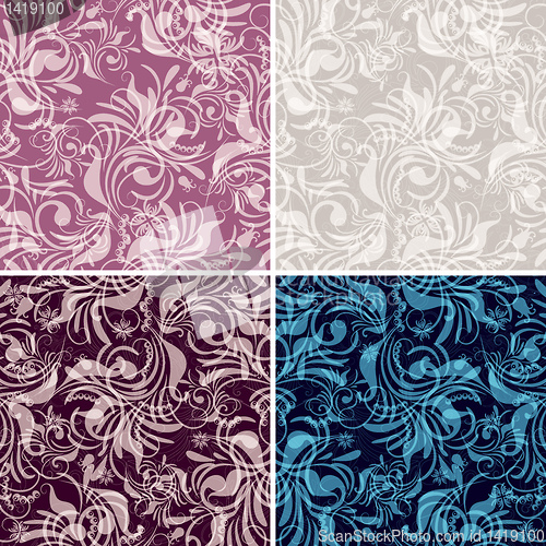 Image of Set gentle seamless floral pattern 