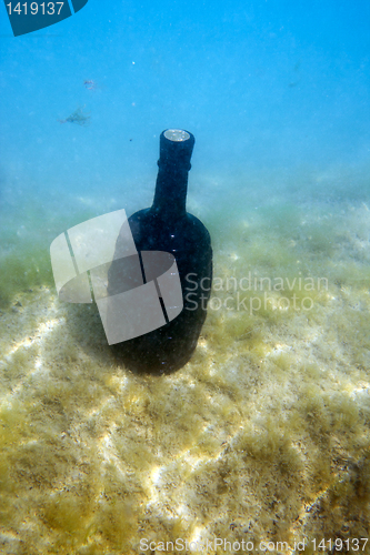 Image of bottle of wine under the water.