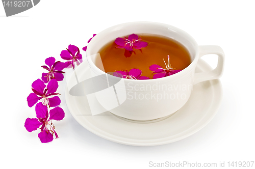 Image of Herbal tea in a white cup with fireweed