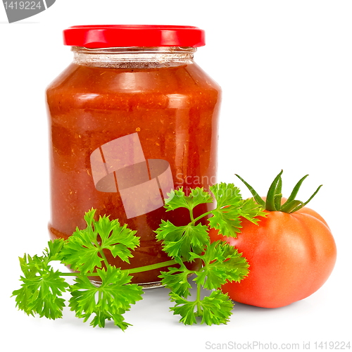 Image of Tomato ketchup with tomato and parsley