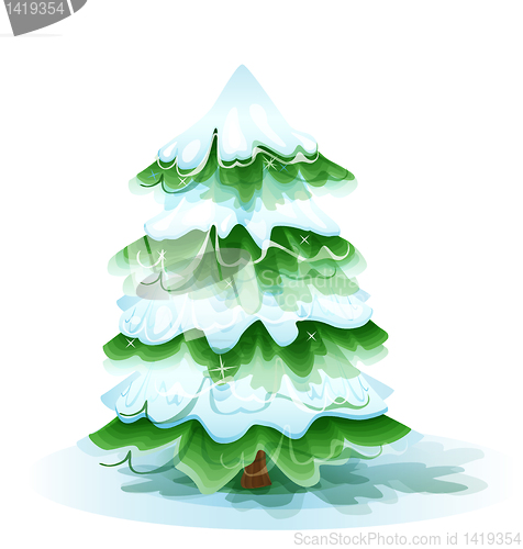 Image of Christmas tree covered with deep snow