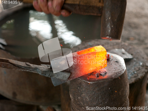 Image of Blacksmith forging an ax