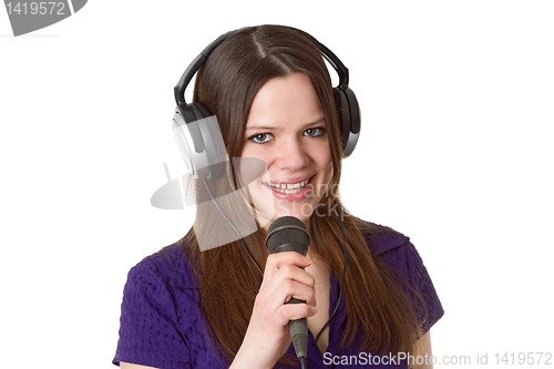 Image of Beautiful woman with microphone