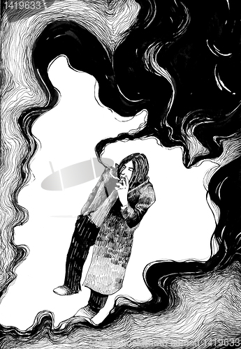 Image of smoker in clouds of smoke