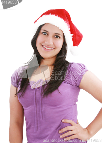 Image of Beatiful girl in the Santa Claus hat 