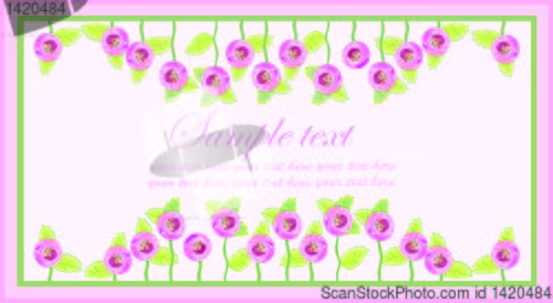 Image of Greeting card with rose. Beautiful decorative framework with flowers.