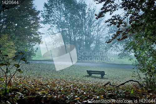 Image of bench in mist