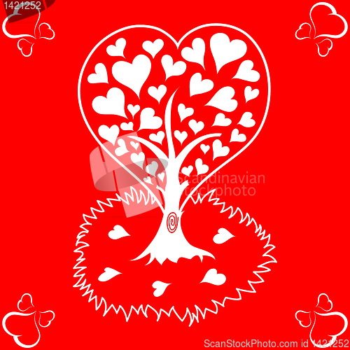 Image of Valentines Day background with tree and hearts