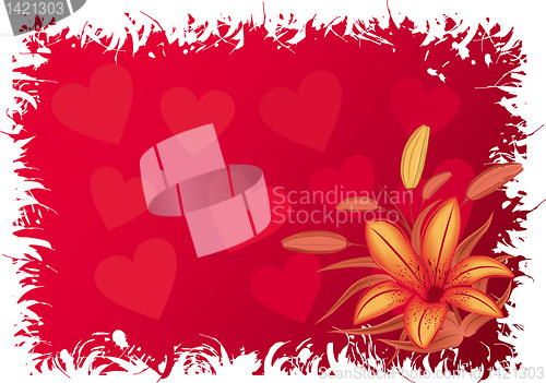 Image of Valentines grunge background with hearts, vector