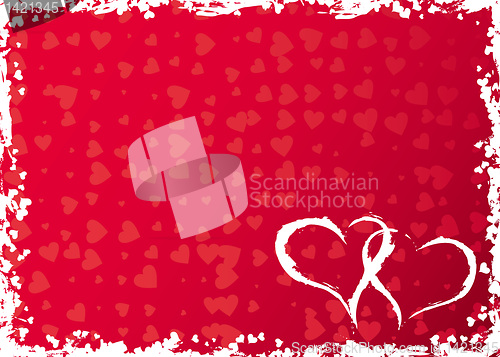 Image of Valentines grunge frame with hearts, vector