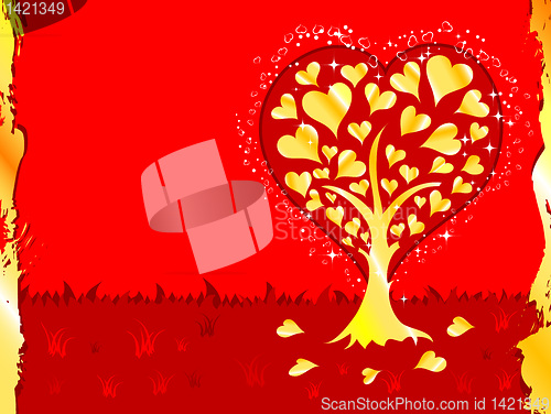 Image of Valentines Day background with tree and hearts