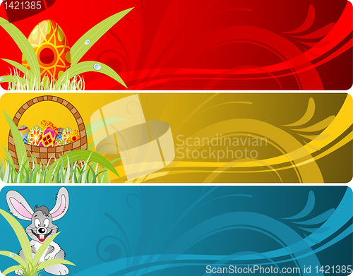 Image of Easter banner with eggs, rabbit and basket