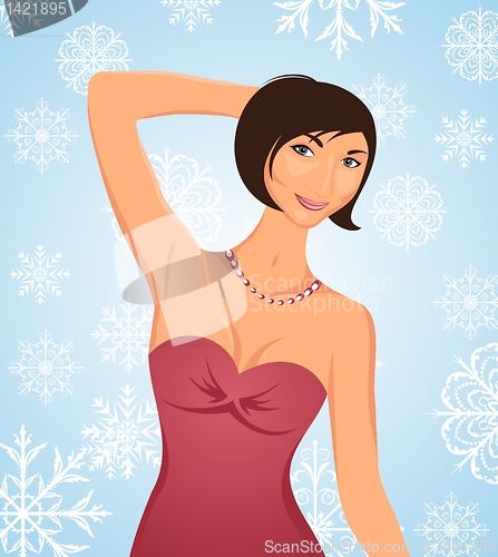 Image of sexy lady on winter background