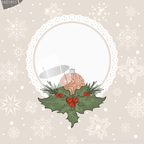 Image of Christmas card with branch and ball
