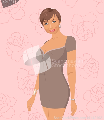 Image of pretty girl on rose background