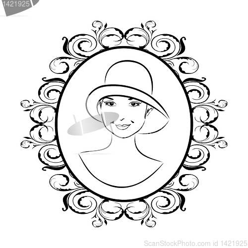 Image of vintage girl face in hat