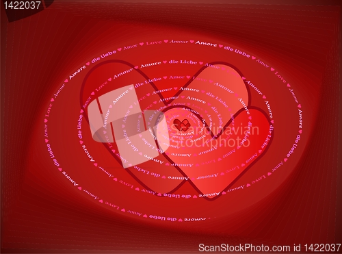 Image of love spiral over hearts 