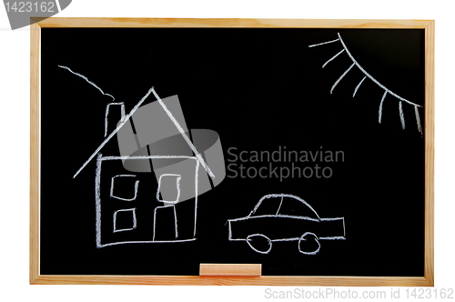 Image of blackboard with house drawing