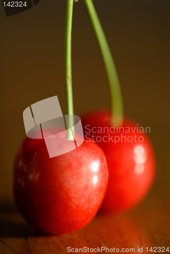 Image of Two red cherries.