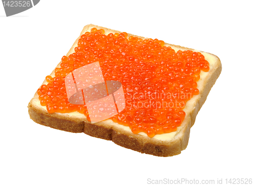 Image of large sandwich with butter and fish caviar
