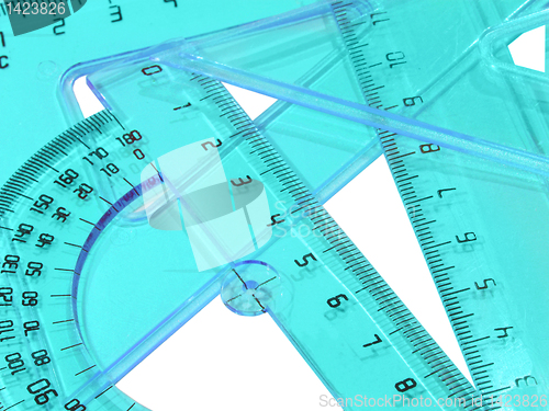 Image of set of measurement instrument- protractor, ruler