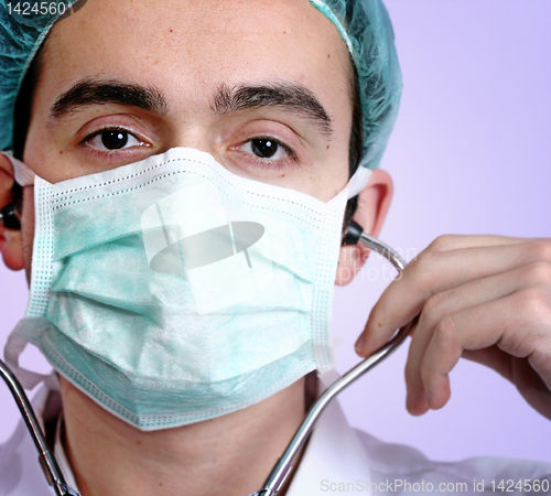 Image of Portrait of a young doctor with stethoscope.