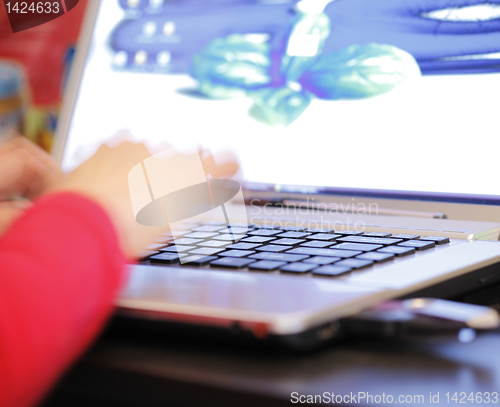 Image of Young woman working on laptop