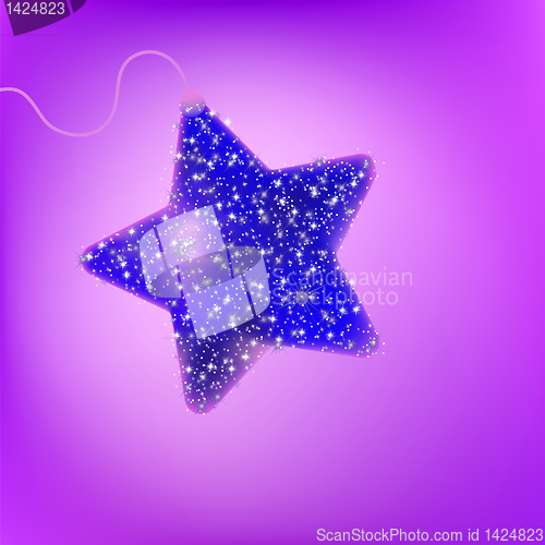 Image of Postcard with a twinkling purple star. EPS 8