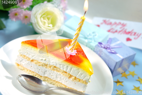 Image of cake with candle for birthday  