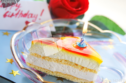 Image of cake with candle for birthday  