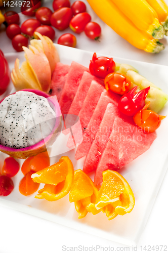 Image of mixed plate of fresh sliced fruits