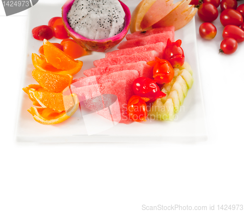 Image of mixed plate of fresh sliced fruits