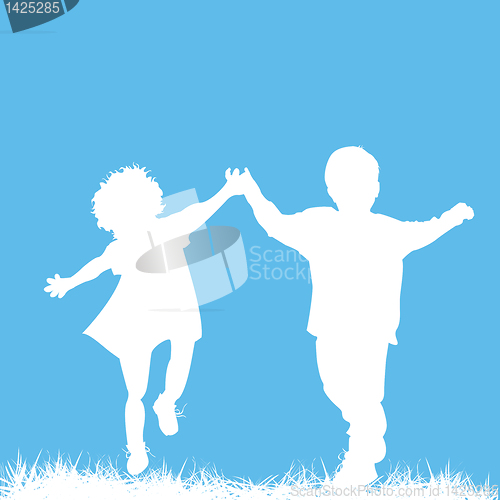 Image of Running children silhouettes