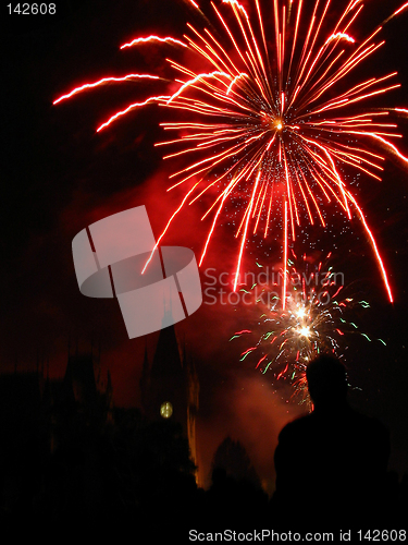 Image of Red fireworks at the castle
