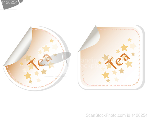 Image of Tea set label stickers restaurant card vector