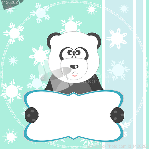 Image of panda bear on soft green greeting vector card