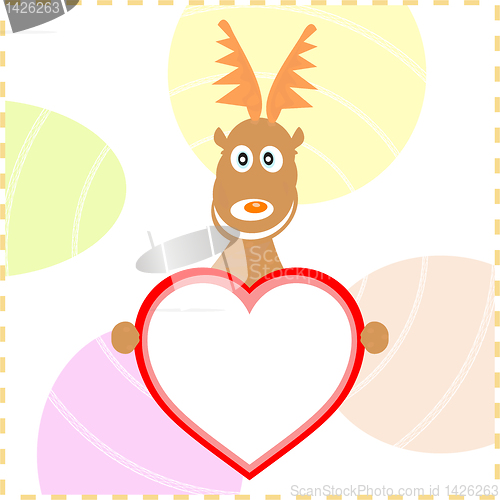 Image of xmas rudolph deer holding heart card for text vector