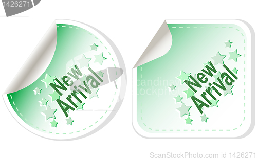 Image of New Arrival stickers vector set label isolated on white